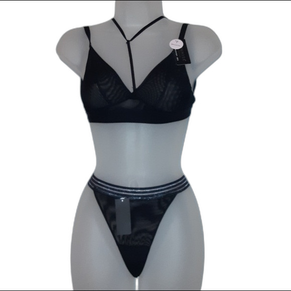 Youmita Small Black Mesh Bralette and G-String NWT - Picture 9 of 9